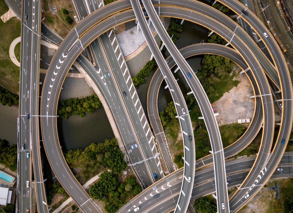 Overhead view of intersecting roads